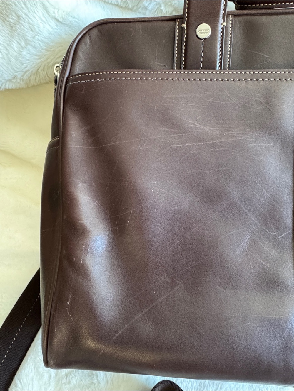 Coach Mahogany Brown Leather Briefcase with Shoulder Strap and Silver Accents 🤎 - Picture 15 of 16